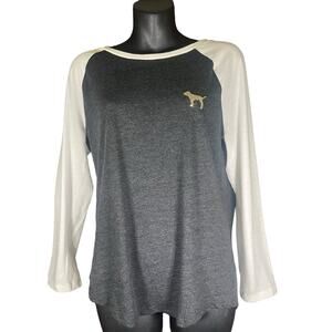 Victoria’s Secret Pink Bling Sequin Dog Long Sleeve White Campus Tee NWT Medium